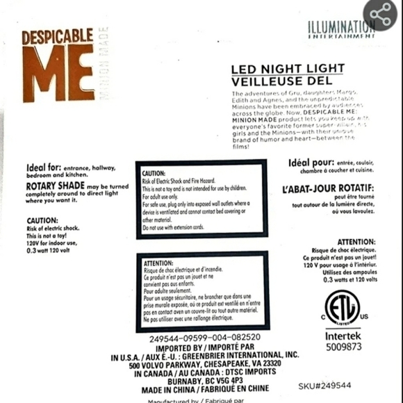 DESPICABLE Me Minion LED Nightlight New in Package Gru and his Minions - Picture 3 of 3